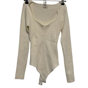 Abercrombie And Fitch Thong Bodysuit Ribbed Ivory Size Small